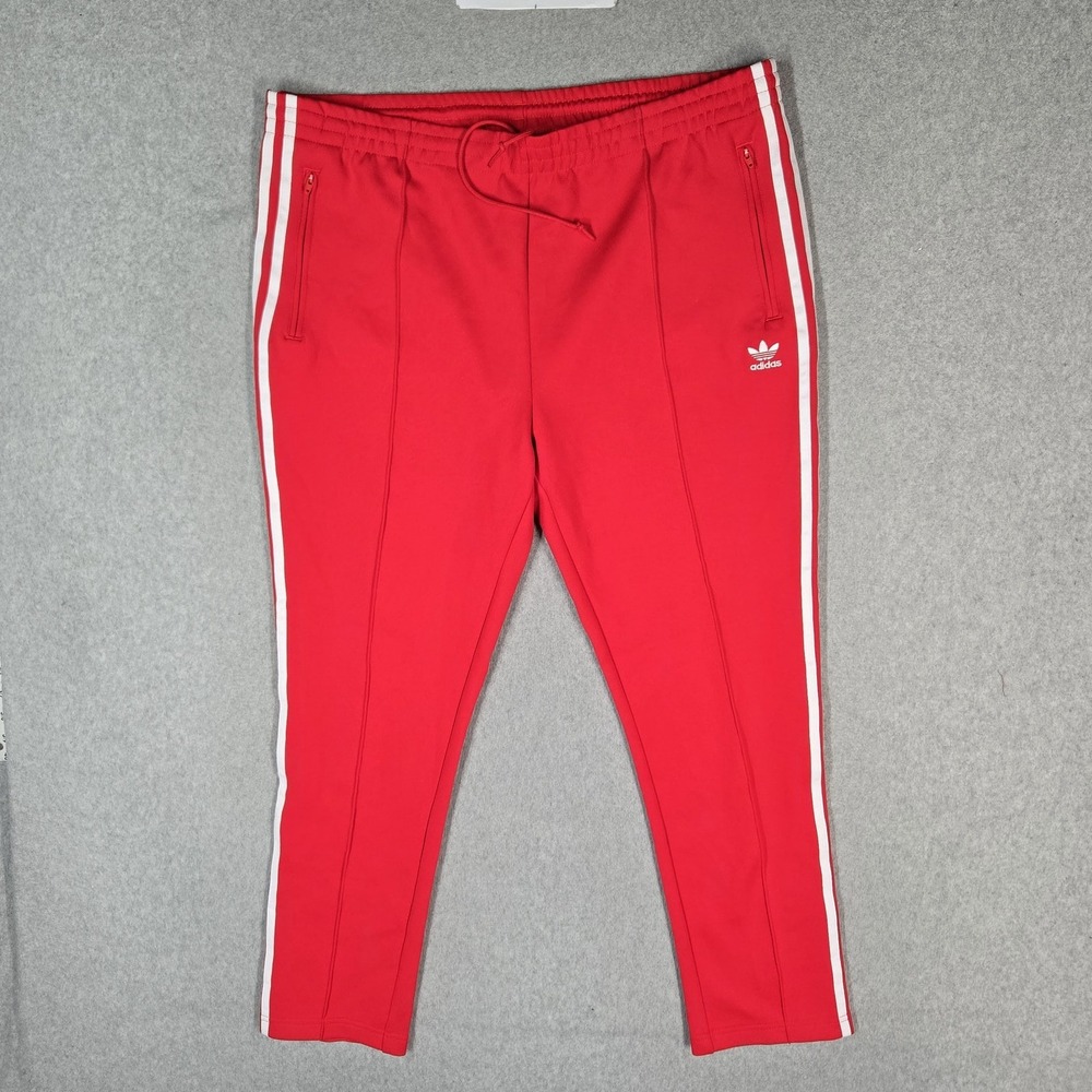 Adidas Women Activewear Pants XL Red Track Zipper Logo Stripe 28" Inseam